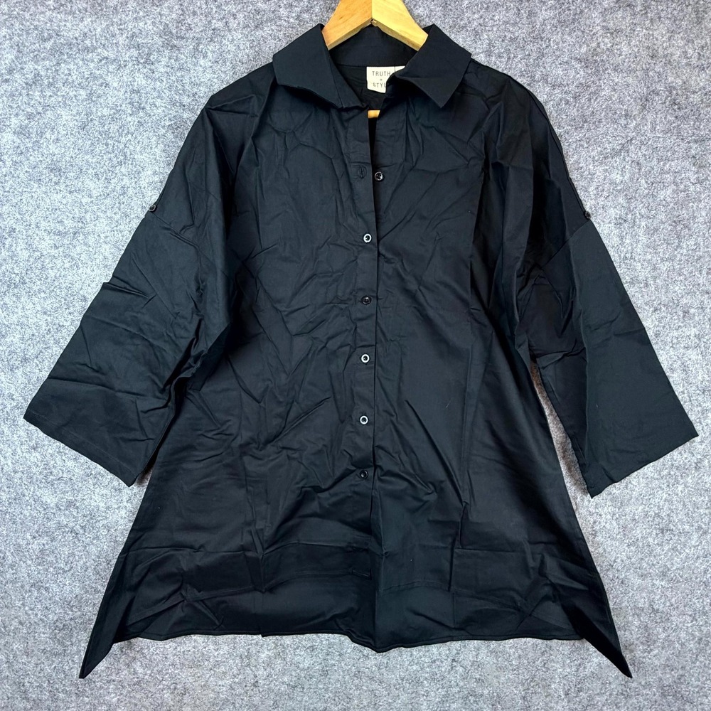 Lot of 7 Truth + Style Shirt Womens Small‎ Black Roll Tab Office Basics Capsule